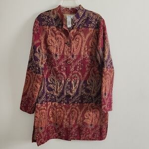 Coldwater Creek Embroidered Paisley Button Down Jaquard Jacket Midweight Large